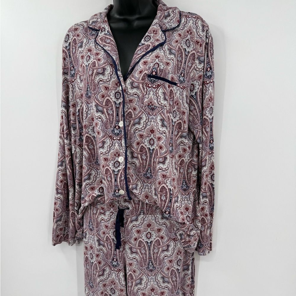 Soma Paisley Pajama Set in Maroon/Navy Multi | Top Large / Pants Medium - Picture 4 of 9
